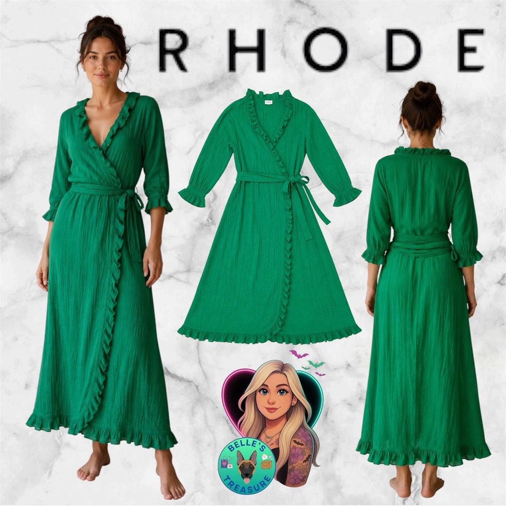 Rhode Resort Jagger Dress Green Cotton Gauze Ruffle Wrap Maxi Dress Small